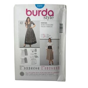 Burda 7277 Sewing Pattern Dirndl Oktoberfest Skirt Corset Apron Sizes 8–20 Uncut